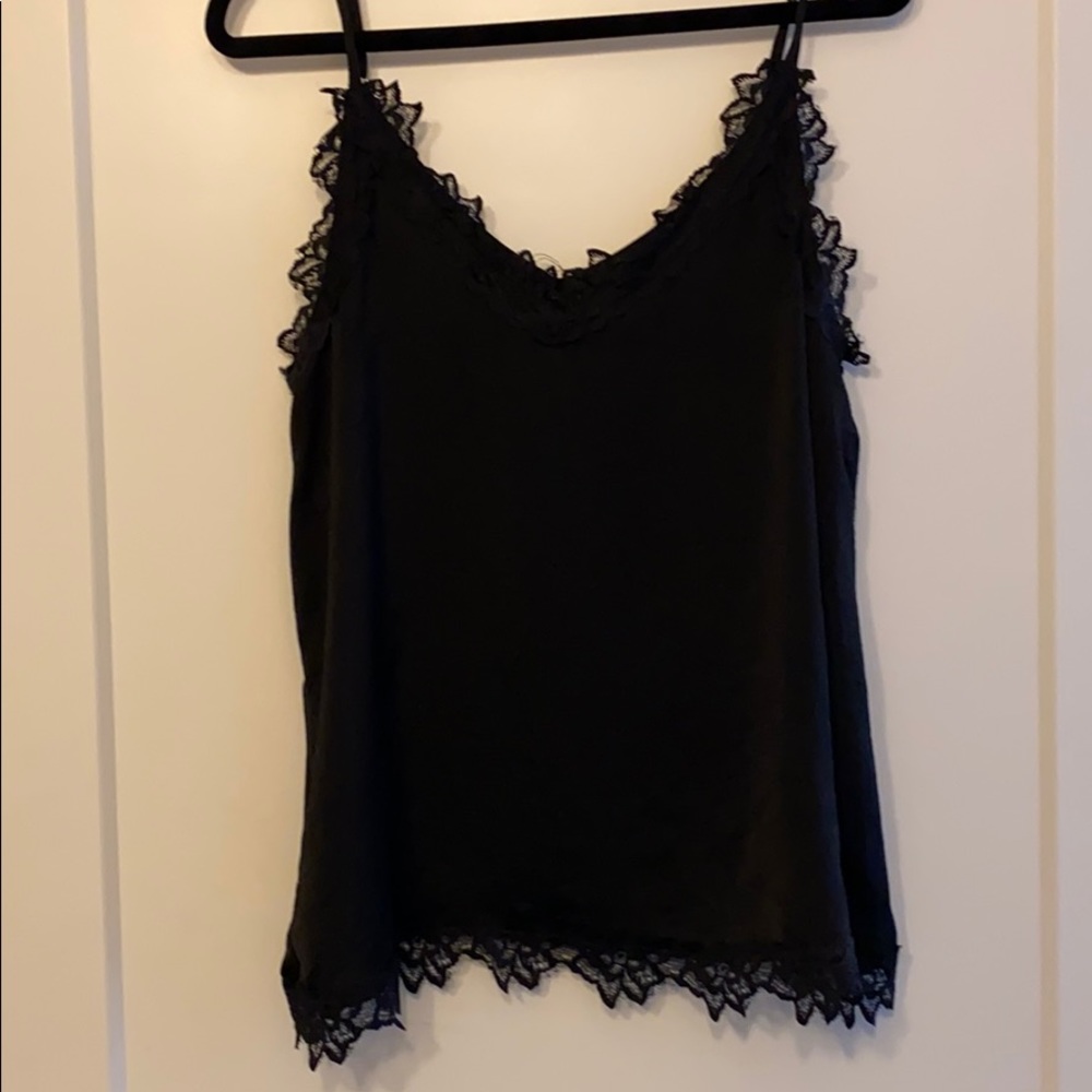 Black silk and lace tank top